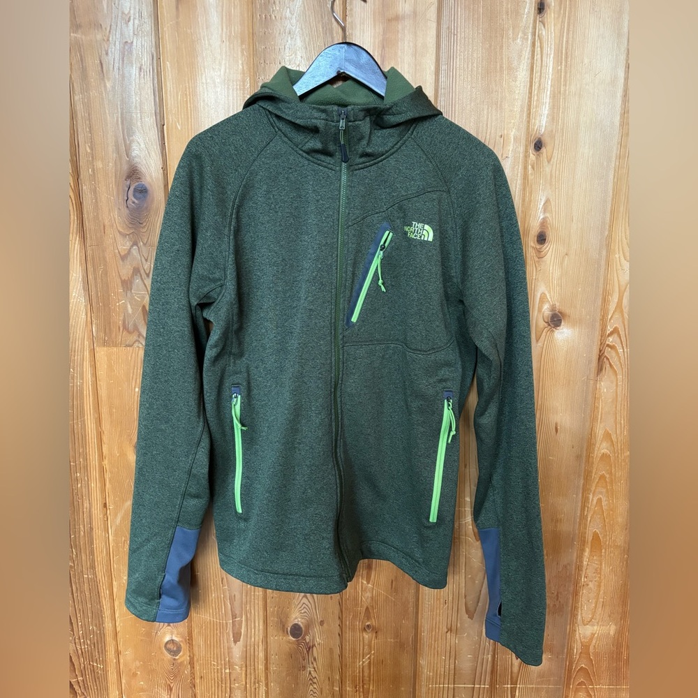 North Face fleece lined full zip hoodie in Green size medium.